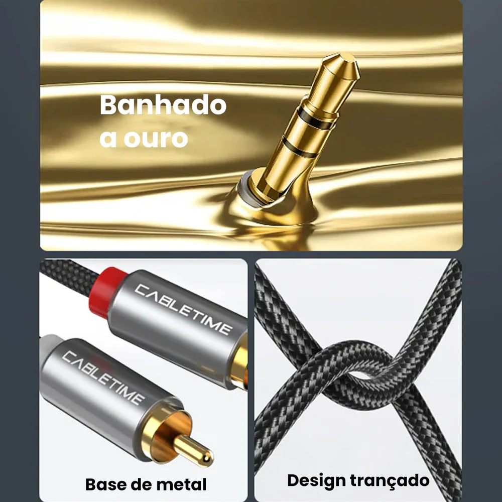 Imagem 5 de 5 do produto Cabo Auxiliar P2 Áudio Estéreo Para Rca Som Dj 1m Cabletime