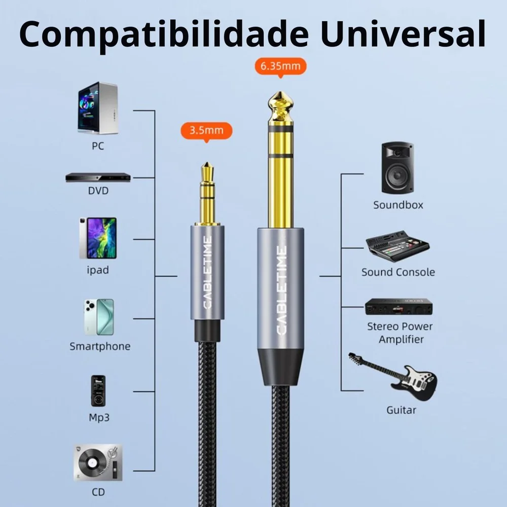 Imagem 4 de 5 do produto Cabo Áudio Auxiliar P2 Para P10 Dj Fone Mesa De Som 1m