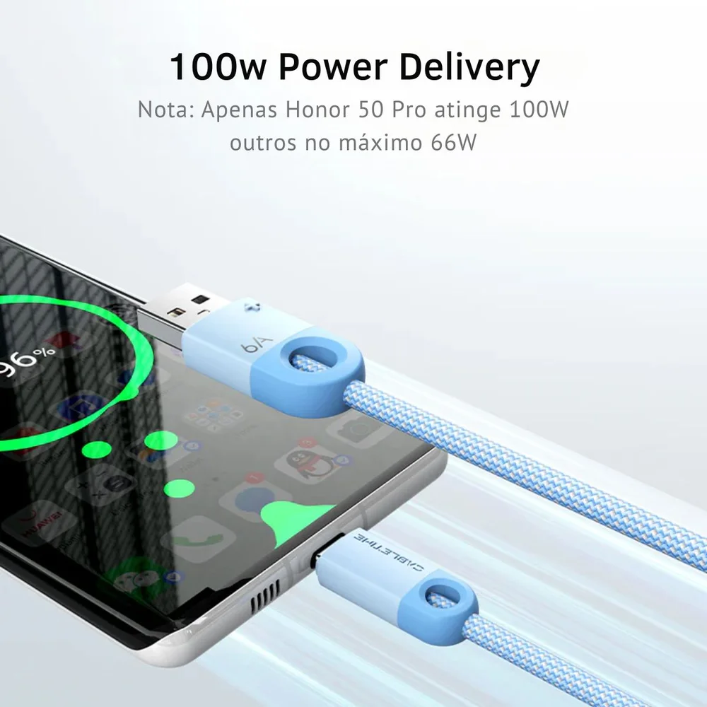 Imagem 3 de 5 do produto Cabo Usb Para Usb C Carregador Turbo 6a 66W Preto 1m
