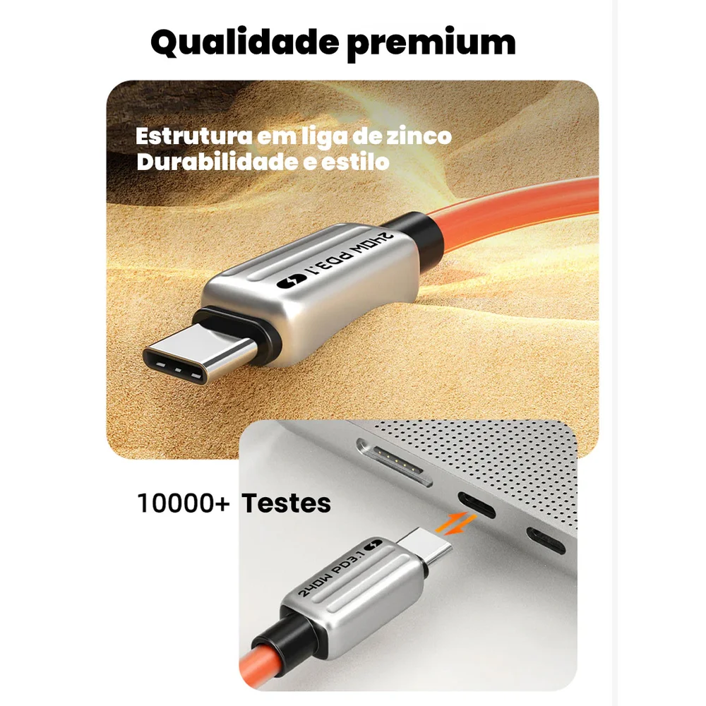 Imagem 3 de 5 do produto Cabo Carregador Usb C Alta Velocidade Turbo 240w Azul 2m