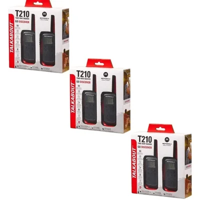 Kit 3 Pares Radio Comunicador Motorola T210br Vermelho E Preto