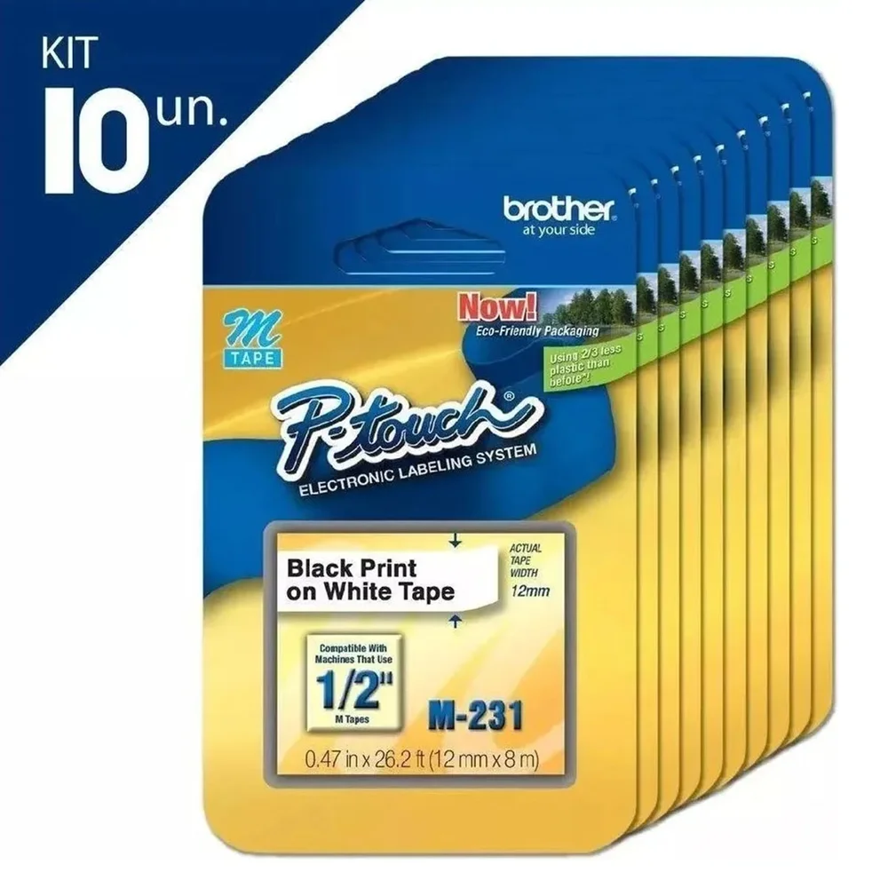 Imagem 4 de 4 do produto Kit 10 Fitas Rotulador Brother Branca 12mm M231 12mm