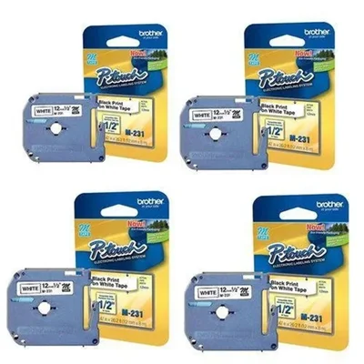Kit 4 Fitas Rotulador Brother Branca 12mm M231 12mm