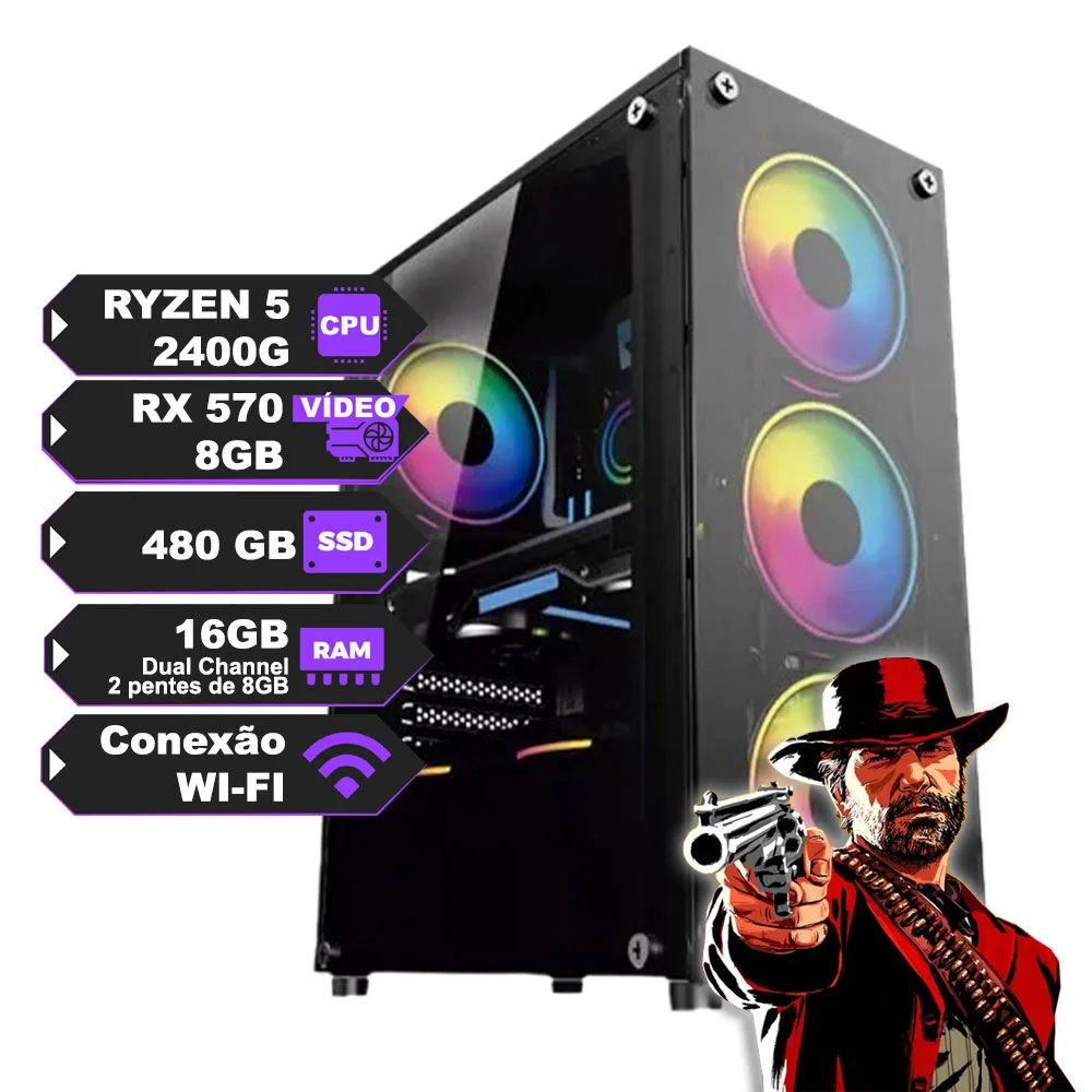 Pc Gamer Ryzen 5 2400G c Placa de Vídeo RX570 de