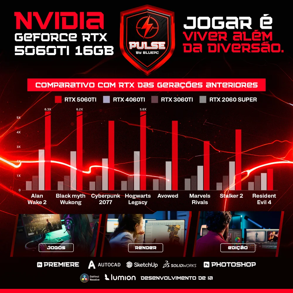 PC Gamer PULSE By Bluepc - Amd Ryzen 5 5600x, B450, Geforce RTX 5060 Ti 16gb, 16gb Ddr4, SSD M.2 PCie 1TB, Fonte 650w 80 Plus - Pgbp-pul114 - view 4