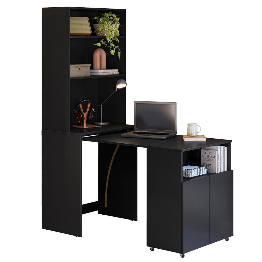 Estante Escrivaninha Para Escritório Home Office Salt Preto Z06 - Mpozenato