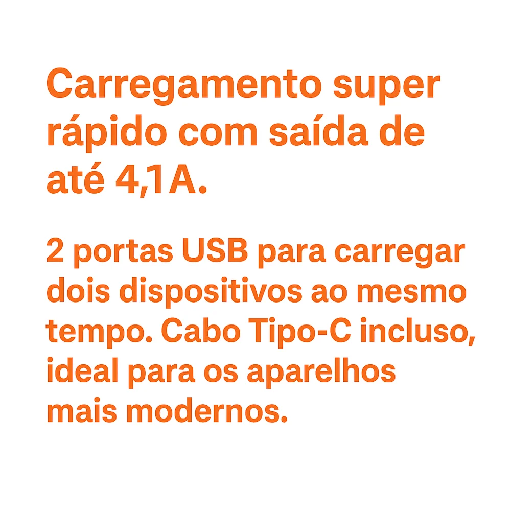 Imagem 5 de 5 do produto Carregador Ultra Rápido  4.1a Com 2 Usb + Cabo Tipo-c – Bivolt Certificado Anatel Alta Performance