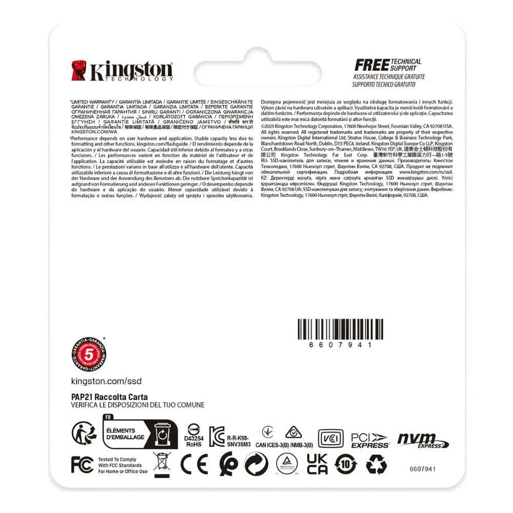 Imagem 4 de 4 do produto SSD M.2 1TB Kingston Nv3 Mini 2230 Nvme PCie 4.0 Snv3sm3/1t0 6000/4000 Mb/s