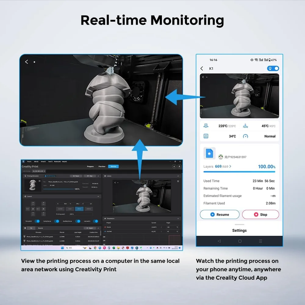 Imagem 5 de 5 do produto Camêra Creality K1c/ K1se / K1 Max Ai Hd Oficial Time-lapse