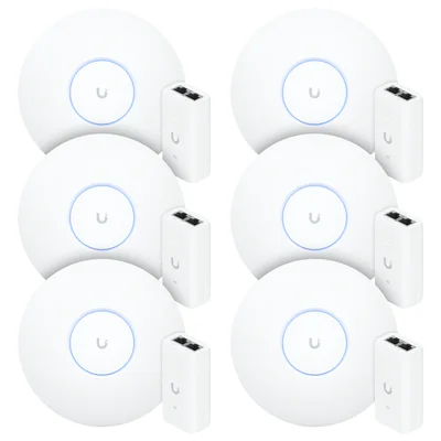 6 U6 Pro Ubiquiti Com 6 Fontes 48v 15w | 6 Roteadores Wifi 6 Access Point 5.3 Gbps + 6 Injetores Poe