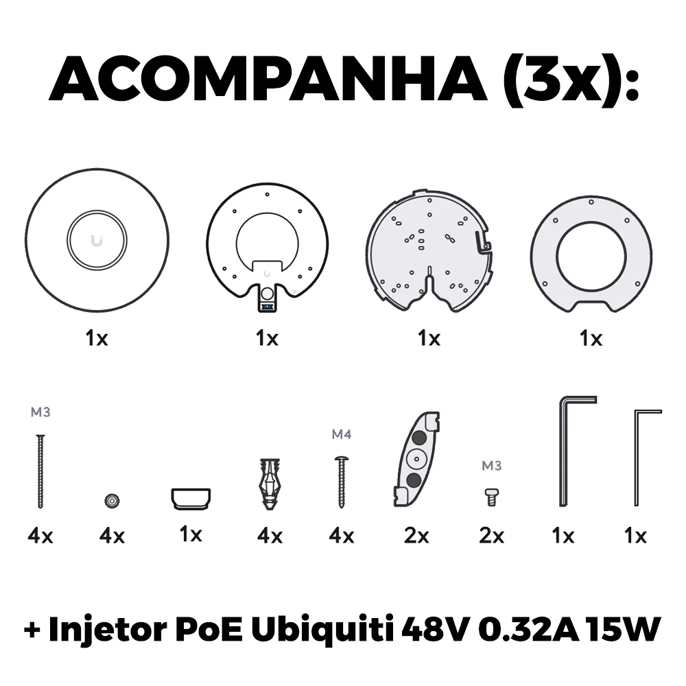 Imagem 3 de 5 do produto 3 U6 Pro Ubiquiti Com 3 Fontes 48v 15w | 3 Roteadores Wifi 6 Access Point 5.3 Gbps + 3 Injetores Poe