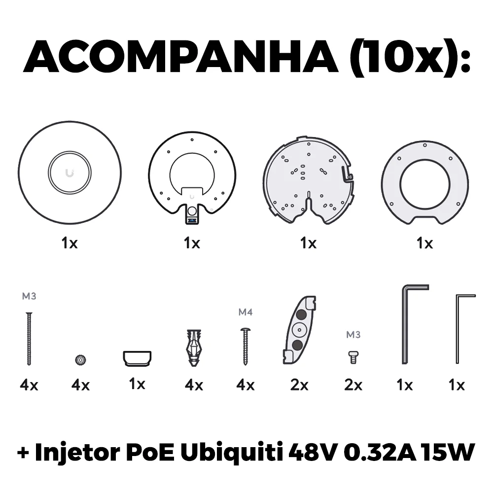 Imagem 3 de 5 do produto 10 U6 Pro Ubiquiti Com 10 Fontes 48v 15w | 10 Roteadores Wifi 6 Access Point 5gbps + 10 Injetores Poe