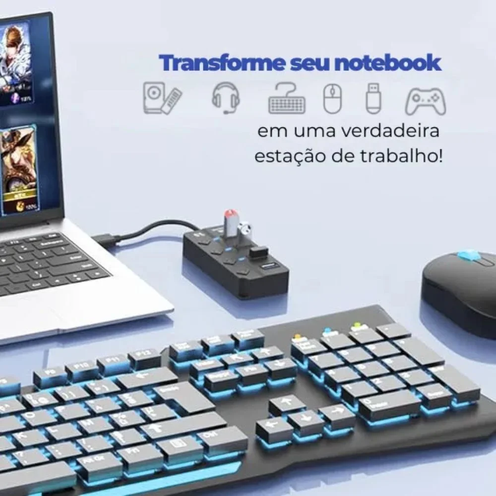 Imagem 2 de 5 do produto Hub De Expansão Usb 3.0 4 Em 1 On E Off Interruptor 4 Portas