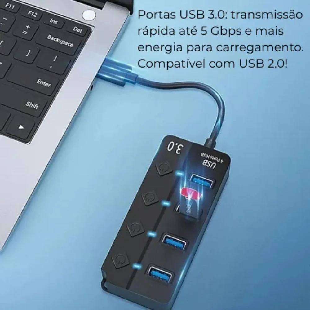 Imagem 3 de 5 do produto Hub De Expansão Usb 3.0 4 Em 1 On E Off Interruptor 4 Portas