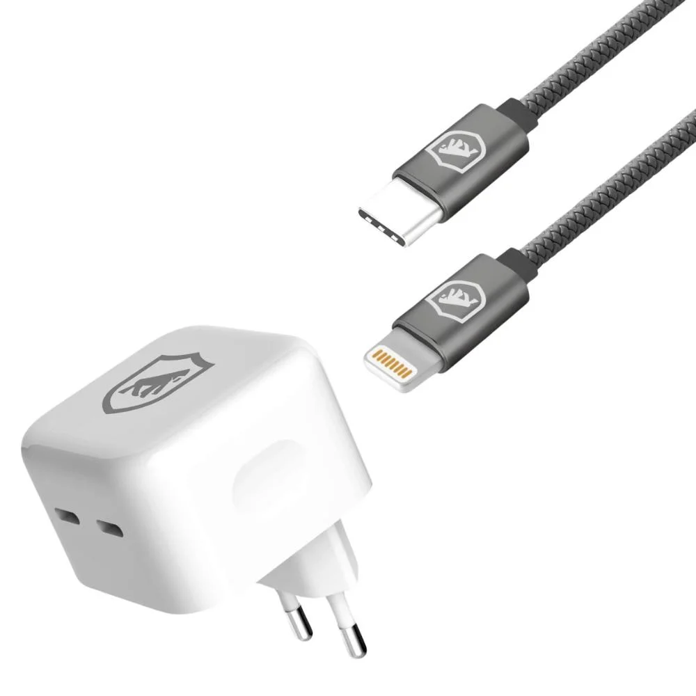 Imagem 1 de 5 do produto Carregador Turbo Duplo Tipo C + 2un Cabo Symetric - Lightning / Tipo C - 1,5m - Gshield