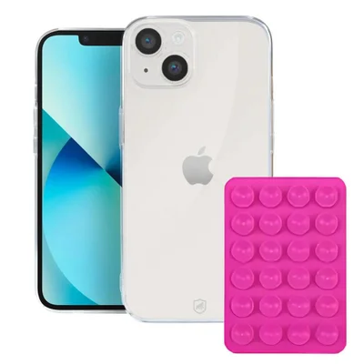 Kit Capa Crystal Slim Para Iphone 14 +  Ventosa Rosa Gshield