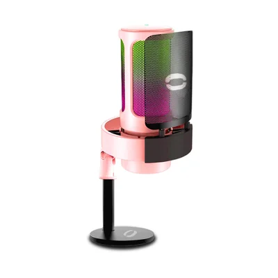 Microfone De Mesa Profissional Podcast Alta Sensibilidade Rbg Usb Rosa