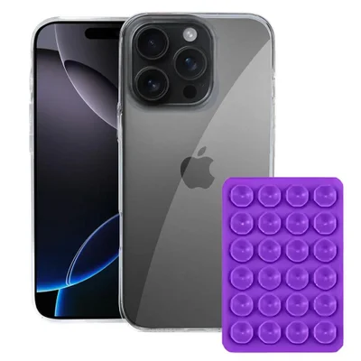 Kit Capa Crystal Slim Para Iphone 16 Pro Max +  Ventosa - Lilás - Gshield