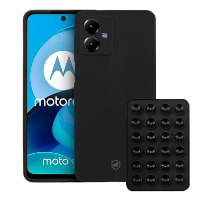 Kit Capa Silicon Veloz Para  Motorola Moto G14 +  Ventosa - Preta - Gshield