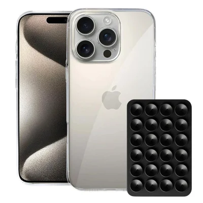 Kit Capa Crystal Slim Para Iphone 15 Pro +  Ventosa - Preta