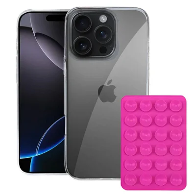 Kit Capa Crystal Slim Para Iphone 16 Pro Max + Ventosa Rosa