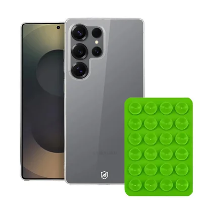 Kit Capa Crystal Slim Para Samsung Galaxy S25 Ultra +  Ventosa - Verde - Gshield