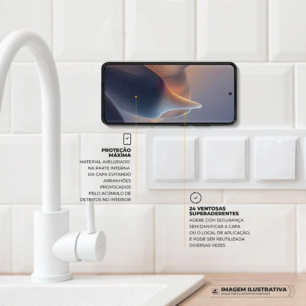 Imagem 4 de 5 do produto Kit Capa Silicon Veloz Para  Motorola Moto Edge 60 Fusion +  Ventosa - Preta - Gshield