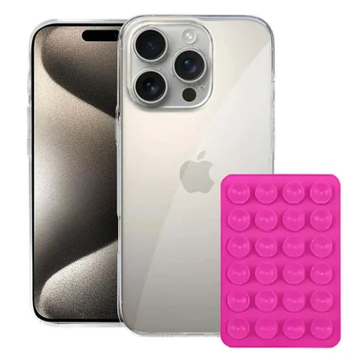 Kit Capacrystal Slim Para Iphone 15 Pro +  Ventosa - Rosa -