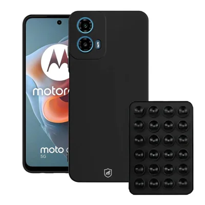 Kit Capa Silicon Veloz Para  Motorola Moto G34 +  Ventosa - Preta - Gshield