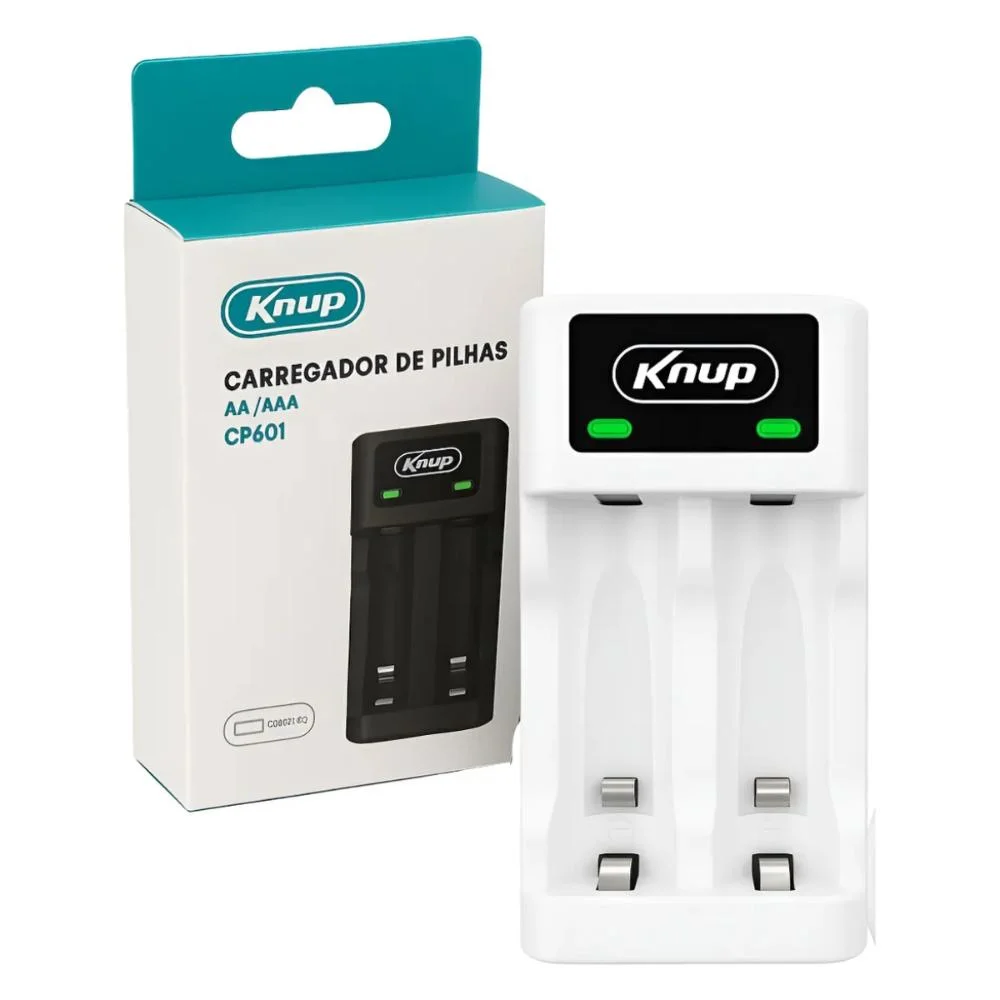 Carregador De Pilhas E Baterias Recarregáveis - Branco - Knup