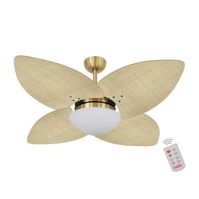 Ventilador De Teto Dormamu Dourado 4 Pás Palmae Natural 220v Com Controle