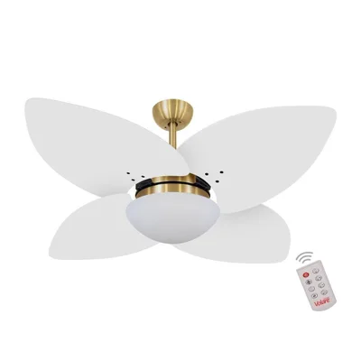 Ventilador De Teto Dormamu Dourado 4 Pás Branco 127v Com Controle
