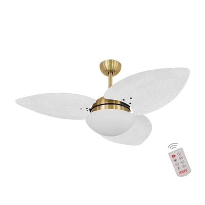 Ventilador De Teto Dormamu Dourado 3 Pás Palmae Branco 110v Com Controle
