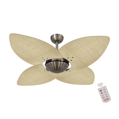 Ventilador De Teto Dormamu Bronze Office 4 Pás Palmae Natural 220v Com Controle