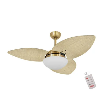 Ventilador De Teto Dormamu Dourado 3 Pás Palmae Natural 220v Com Controle
