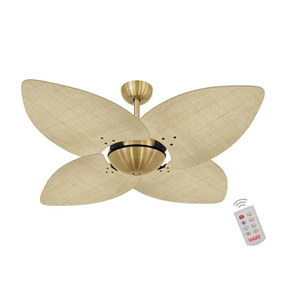 Ventilador De Teto Dormamu Dourado Office 4 Pás Palmae Natural 110v Com Controle