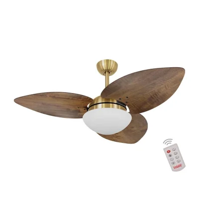 Ventilador De Teto Dormamu Dourado 3 Pás Rádica Imbuia 220v Com Controle