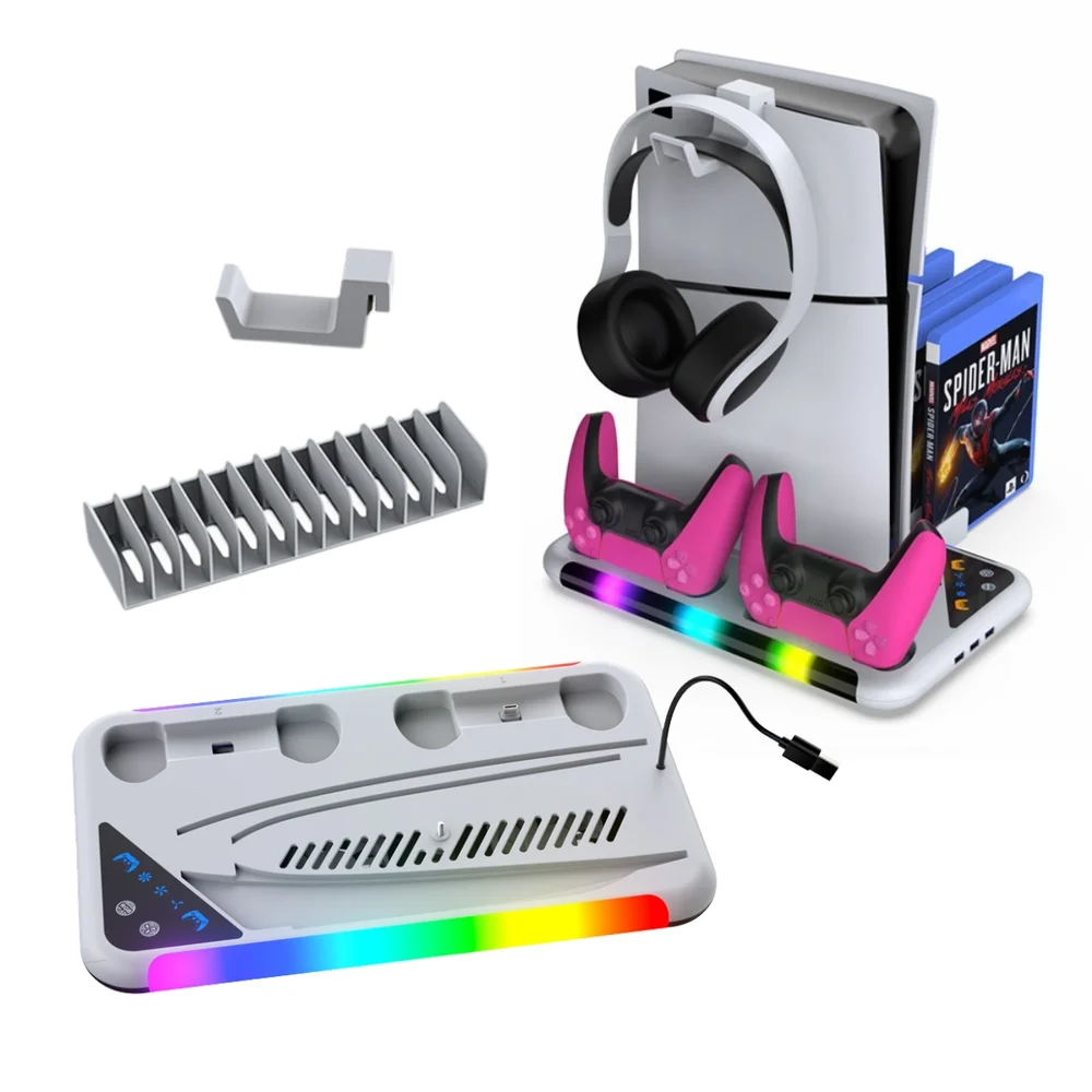 Imagem 1 de 5 do produto Suporte Cooler Carregador De Controle + Porta Jogo Para Ps5