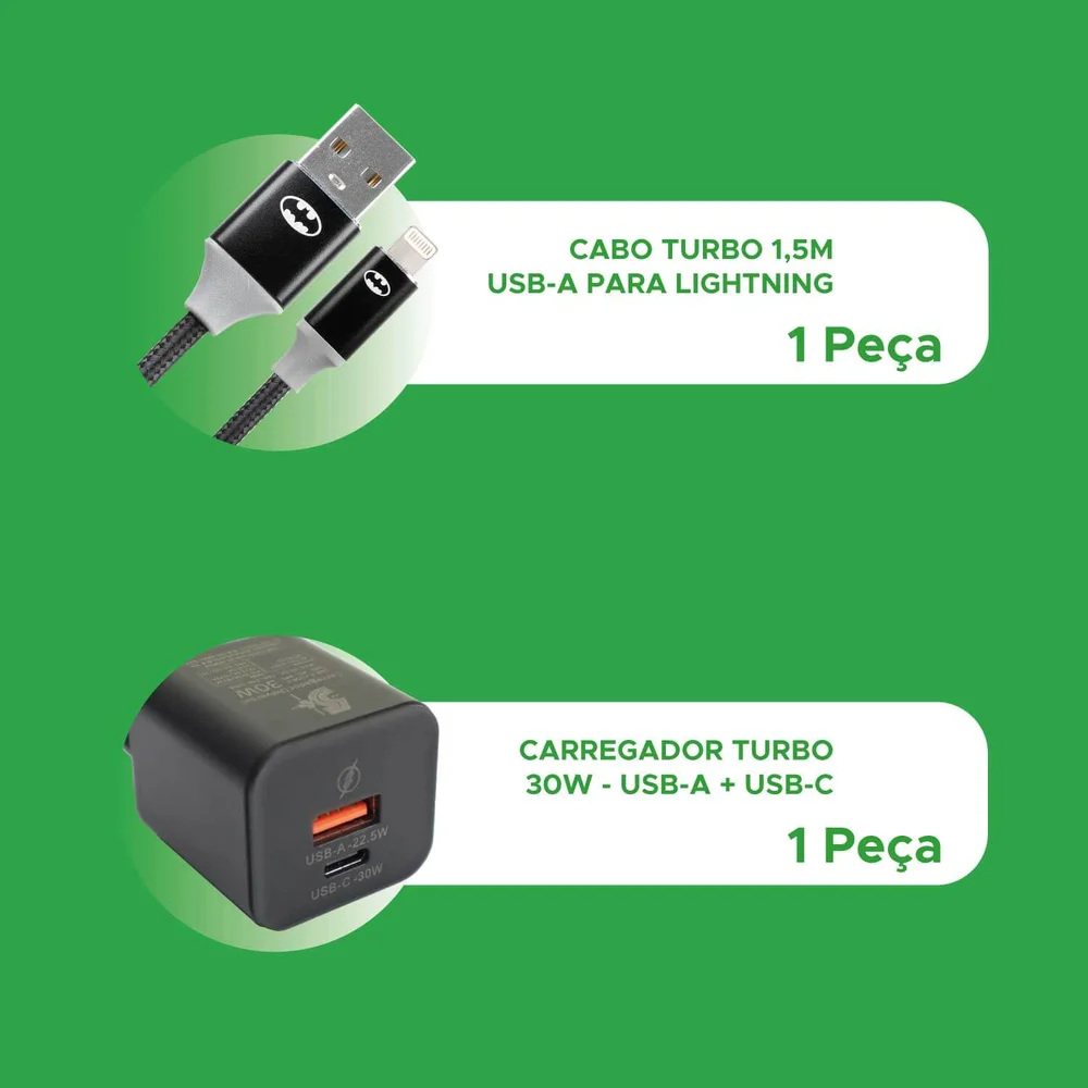 Imagem 2 de 5 do produto Carregador Gan 30w Flash E Cabo Usb A X Lightning Batman