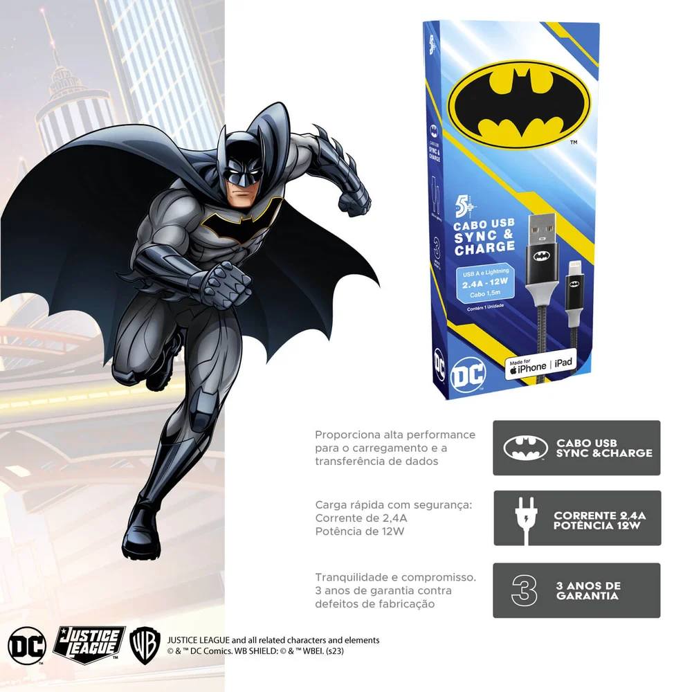 Imagem 5 de 5 do produto Carregador Gan 30w Flash E Cabo Usb A X Lightning Batman
