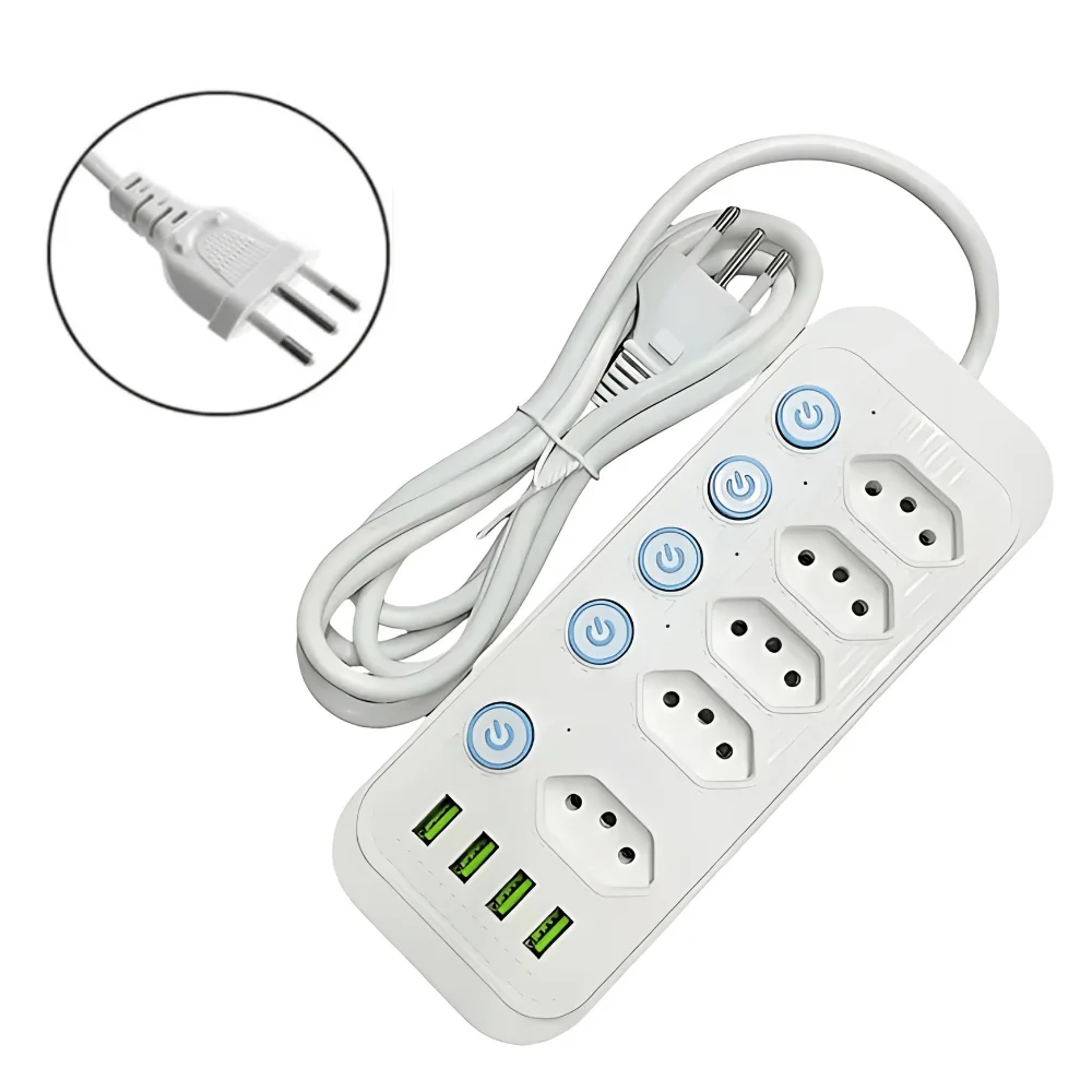 Imagem 2 de 4 do produto Extensão Filtro De Linha 2 Metros Bivolt 5 Tomadas 4 Usb Xc-fl-02