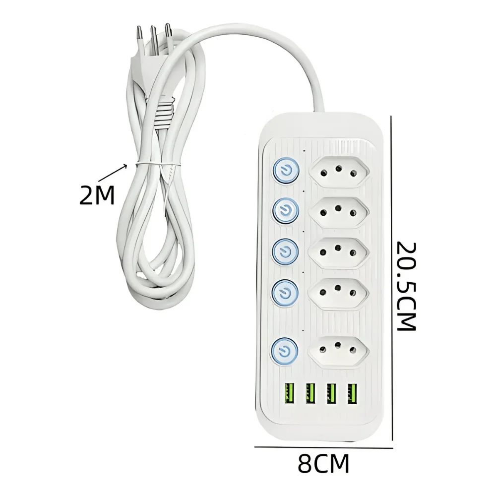 Imagem 4 de 4 do produto Extensão Filtro De Linha 2 Metros Bivolt 5 Tomadas 4 Usb Xc-fl-02