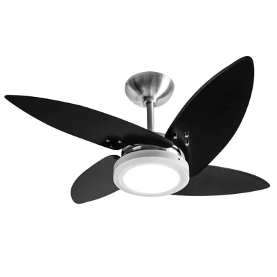 Ventilador LED Roma Alumínio Escovado 4 Pás Pretas 110v