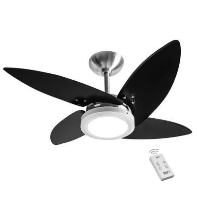 Ventilador LED Roma Escovado 4 Pás Pretas 110v E Controle