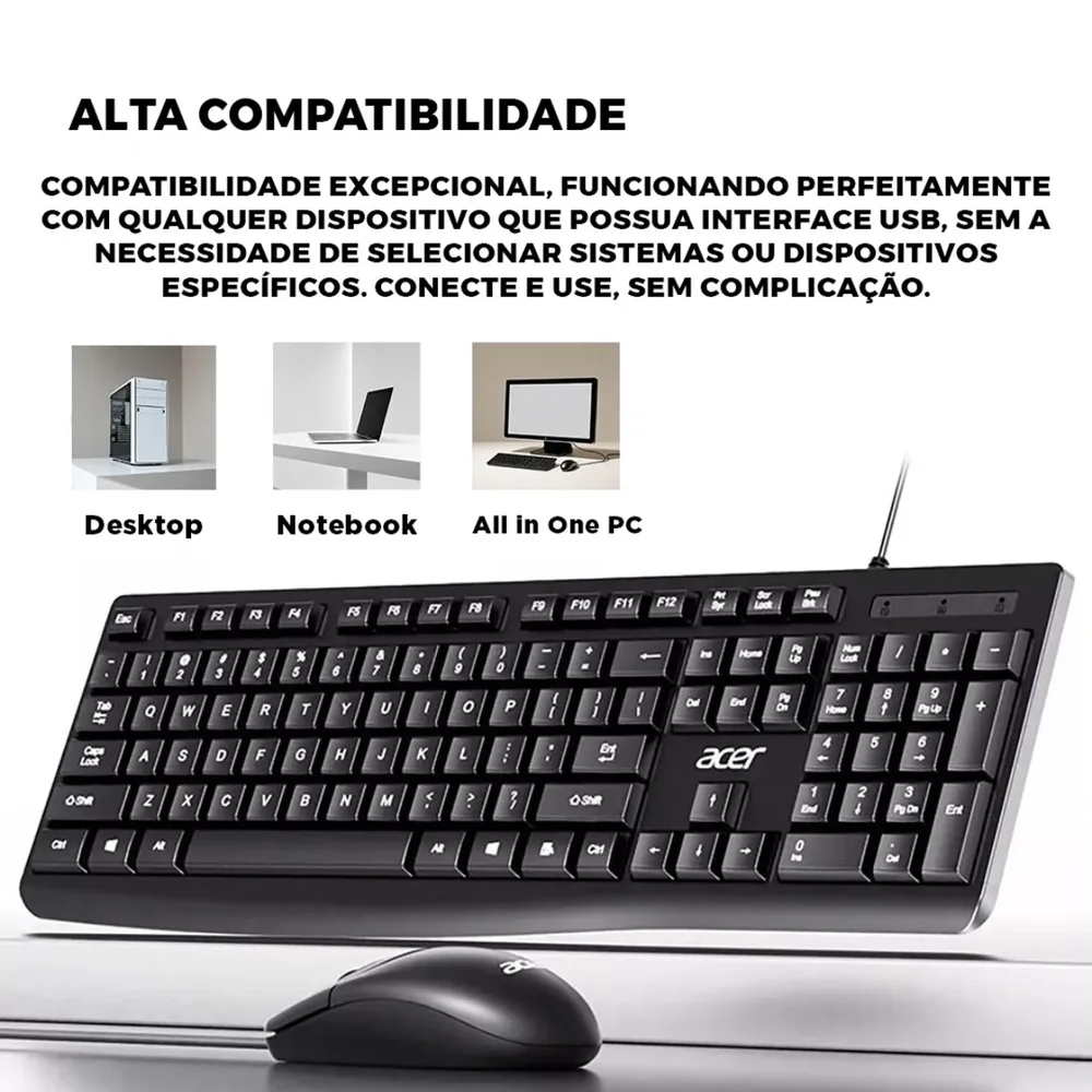 Imagem 2 de 5 do produto Kit Teclado E Mouse Acer Eak040 Com Fio Usb Padrão Abnt2