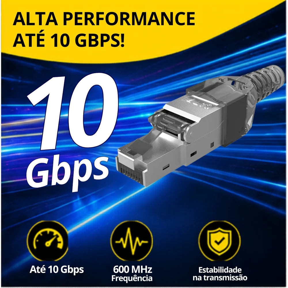 Imagem 2 de 5 do produto 2 Conector Rj45 Cat7 Blindado Tool-less 10 Gigabit Ethernet