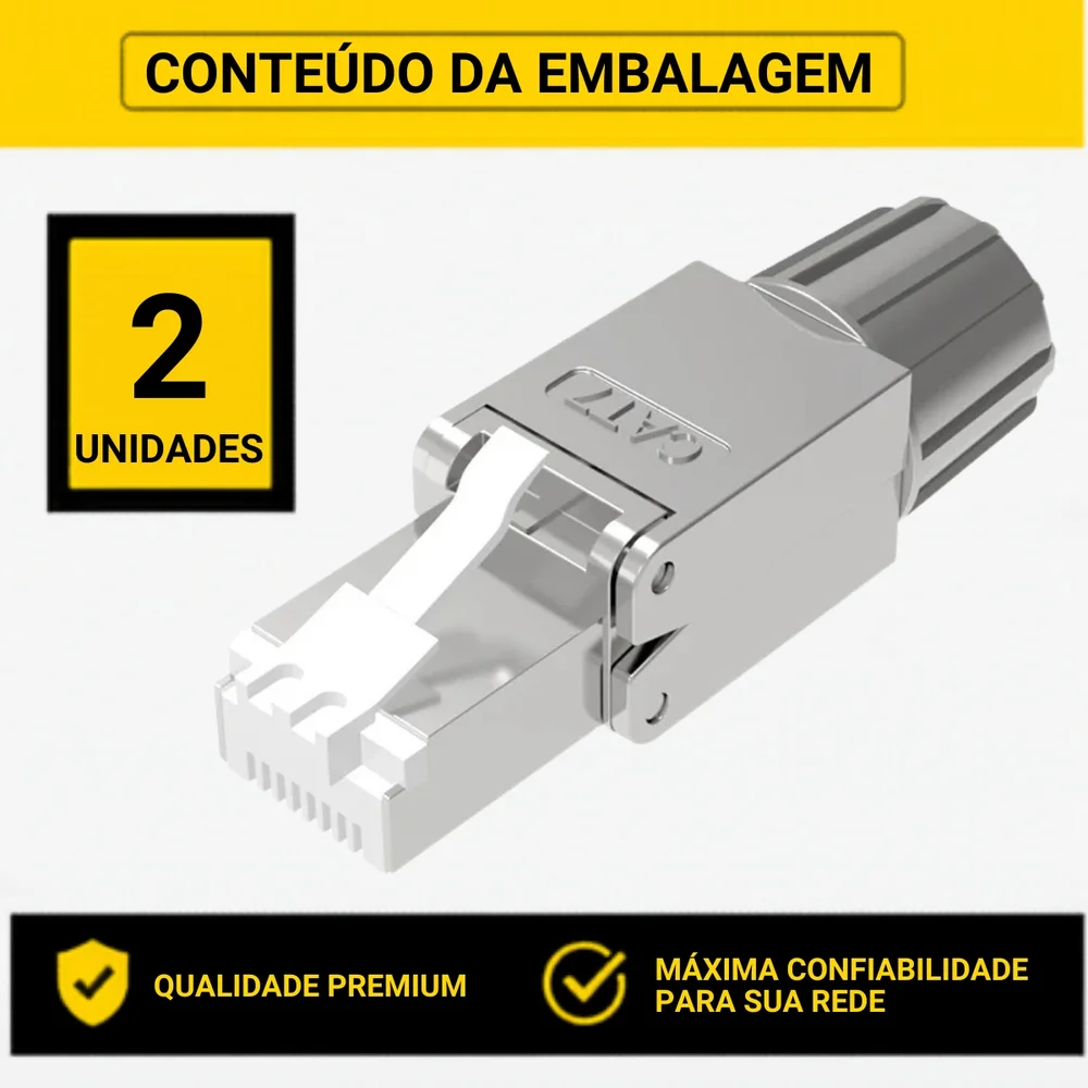 Imagem 3 de 5 do produto 2 Conector Rj45 Cat7 Blindado Tool-less 10 Gigabit Ethernet