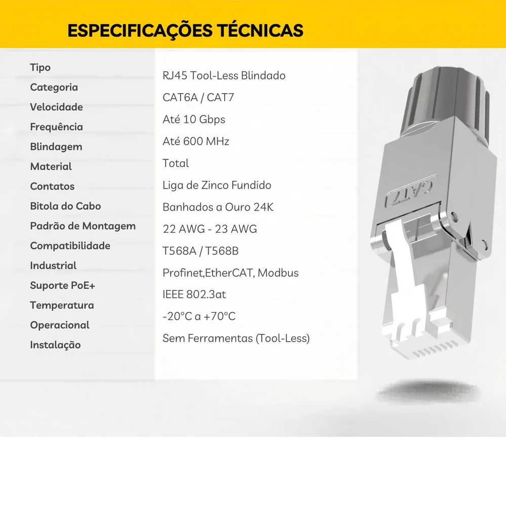Imagem 4 de 5 do produto 2 Conector Rj45 Cat7 Blindado Tool-less 10 Gigabit Ethernet