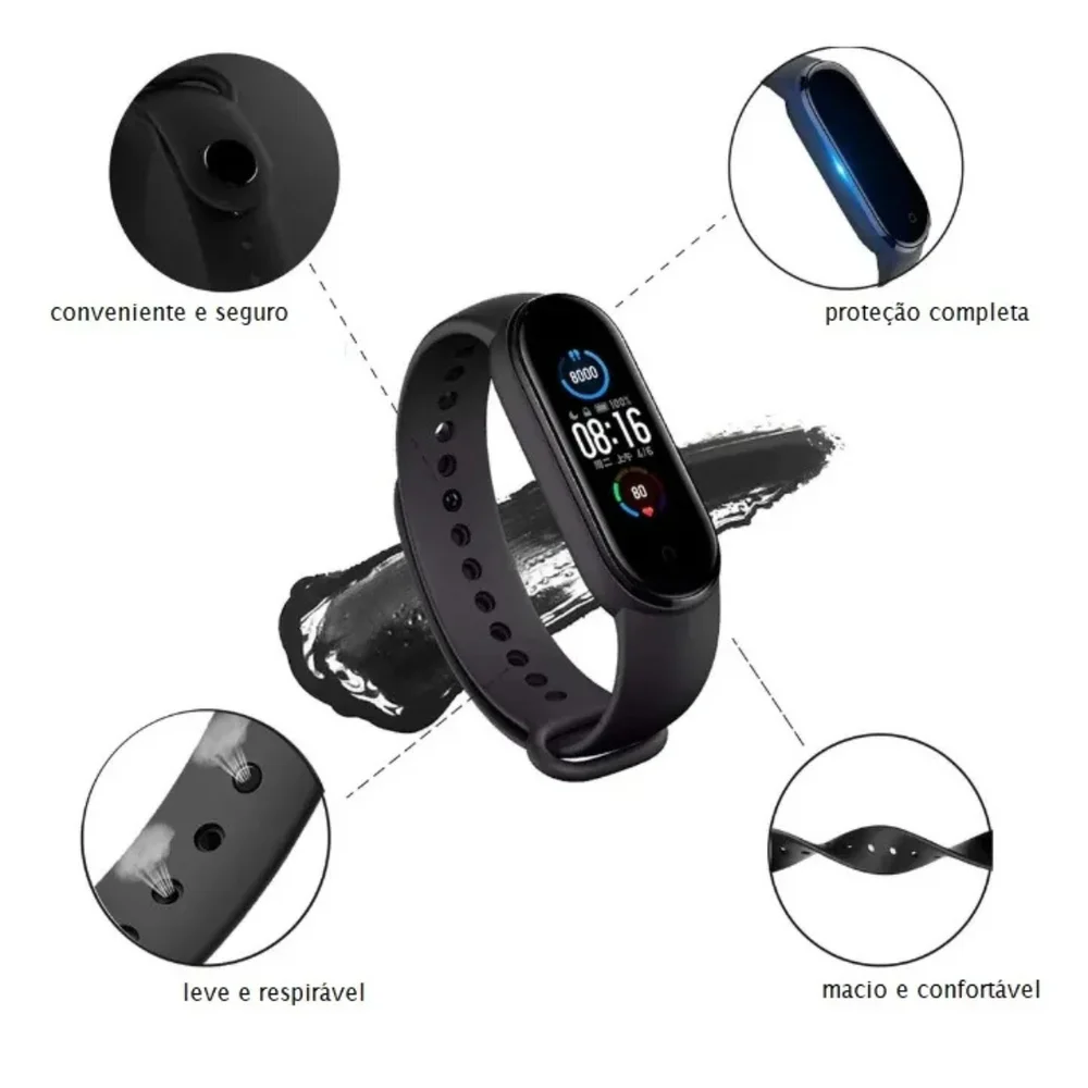 Imagem 2 de 5 do produto Multiira De Silicone Preta Para Relógio Mi Band 1, Acessório Essencial