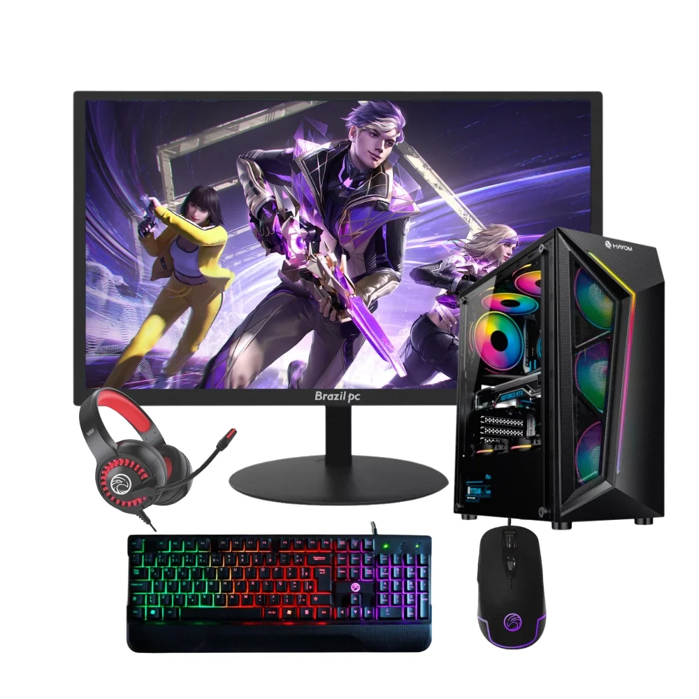 Computador Gamer  Ryzen 5 3400g 16gb Ddr4 1TB Nvme Monitor 20 Gabinete C/ 4 Coolers RGB Preto